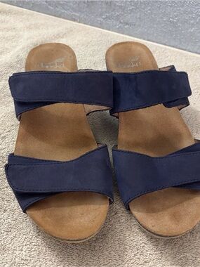 Dansko Navy Double-Strap Suede Slide Sandals SZ 38, US 7.5/8 Adjustable